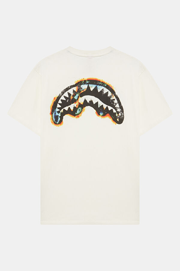 Relax Kalıp Krem Bisiklet Yaka Baskılı Erkek T-Shirt 2