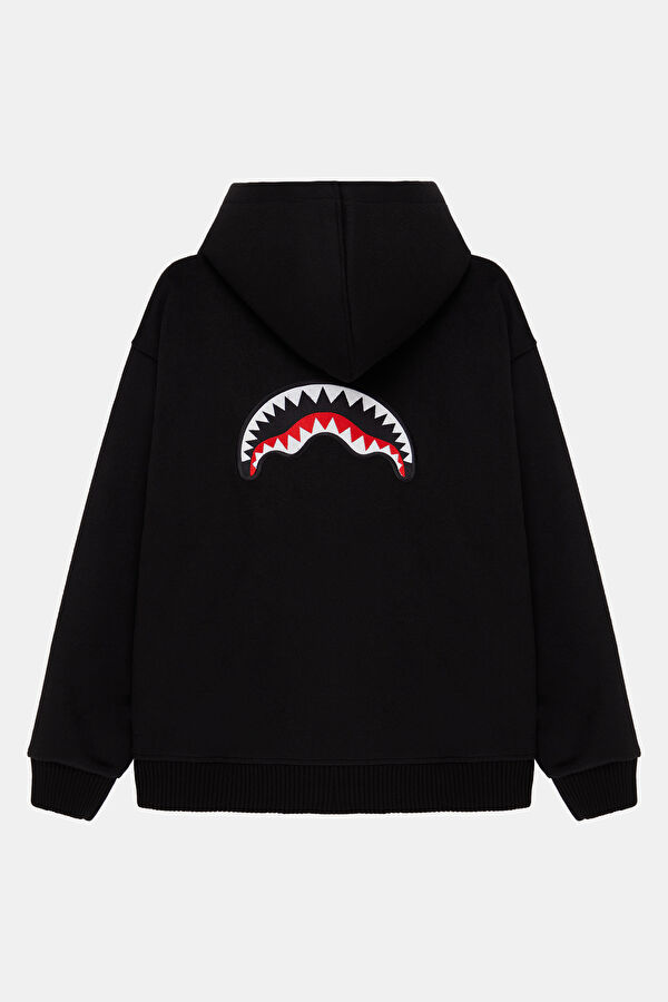 Siyah Relax Kalıp Kapuşonlu Erkek Sweatshirt 2
