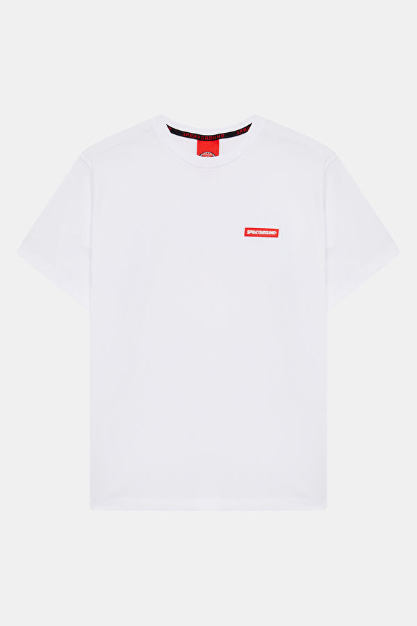 Relax Kalıp Beyaz Bisiklet Yaka Baskılı Erkek T-Shirt