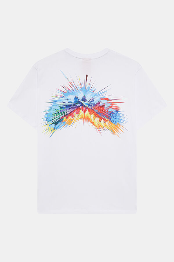 Relax Kalıp Beyaz Bisiklet Yaka Baskılı Erkek T-Shirt 2
