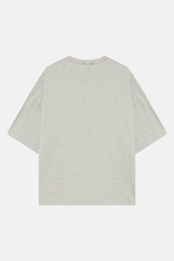 Relax Kalıp Gri Bisiklet Yaka Baskılı Erkek T-Shirt 2