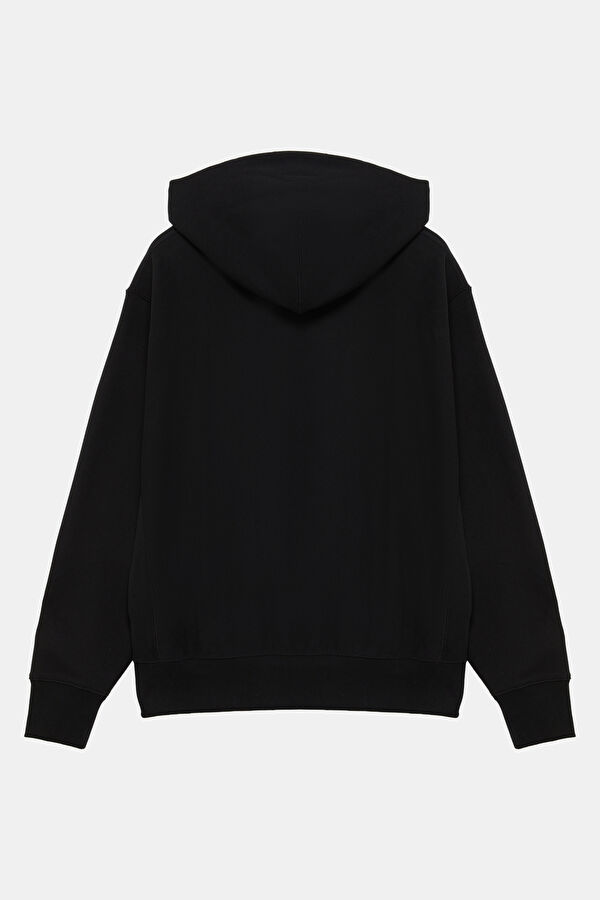 Siyah Relax Kalıp Kapuşonlu Erkek Sweatshirt 2