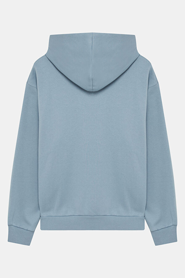Açık Mavi Relax Kalıp Kapuşonlu Erkek Sweatshirt 2