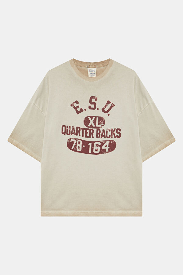 Relaxed Fit Beige Crew Neck Printed Men's T-Shirt