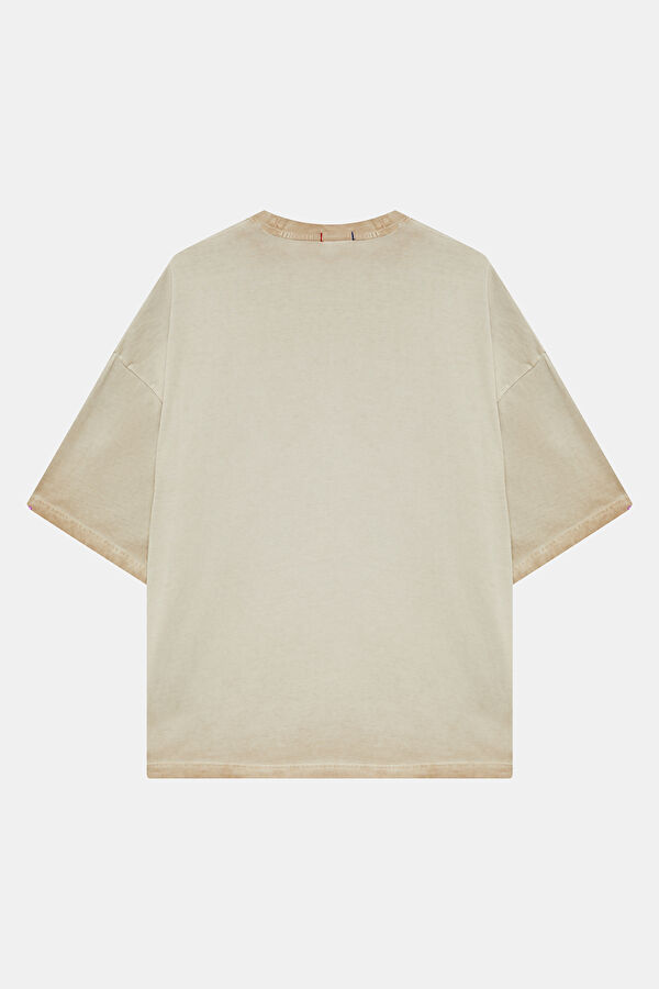 Relaxed Fit Beige Crew Neck Printed Men's T-Shirt 2