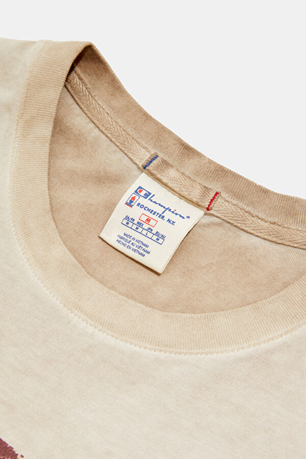 Relaxed Fit Beige Crew Neck Printed Men's T-Shirt 3