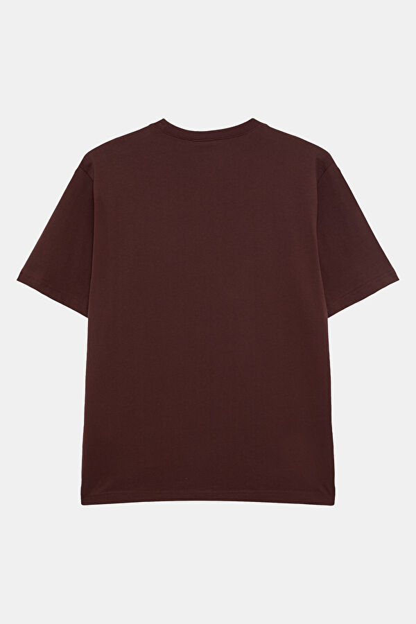 Relax Kalıp Kahve Bisiklet Yaka Erkek T-Shirt 2
