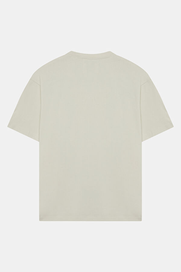 Relax Kalıp Ekru Bisiklet Yaka Erkek T-Shirt 2