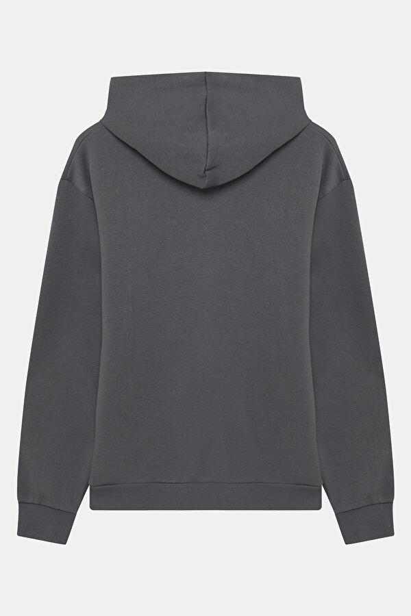 Antrasit Relax Kalıp Kapuşonlu Erkek Sweatshirt 2