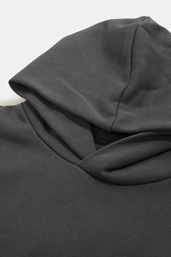 Antrasit Relax Kalıp Kapuşonlu Erkek Sweatshirt 3