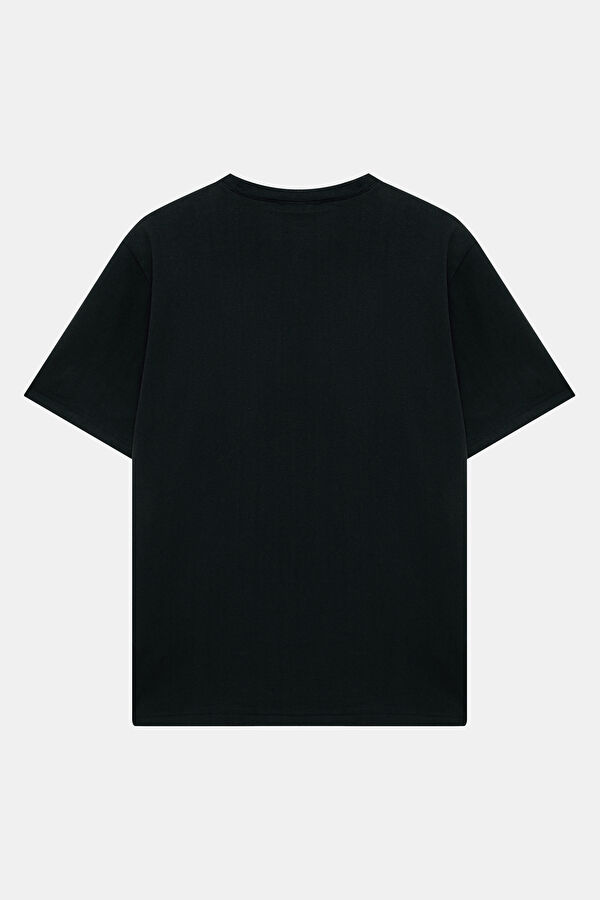 Relax Kalıp Siyah Bisiklet Yaka Erkek T-Shirt 2