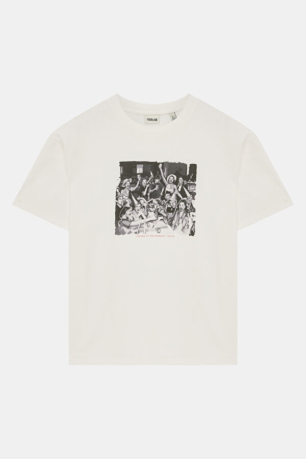 Relax Fit White Crew Neck Printed Men's T-Shirt