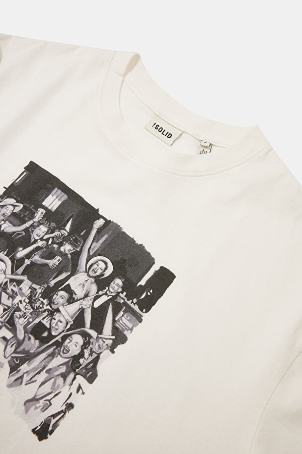 Relax Fit White Crew Neck Printed Men's T-Shirt 3
