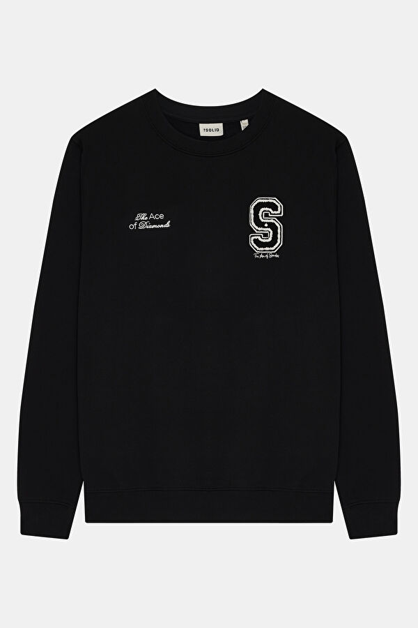 Siyah Relax Kalıp Bisiklet Yaka Erkek Sweatshirt
