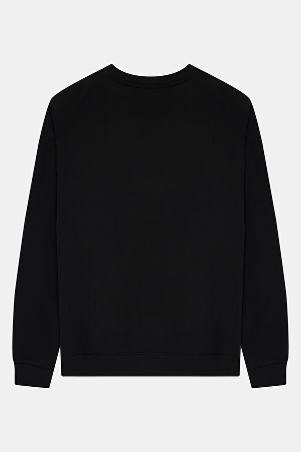 Siyah Relax Kalıp Bisiklet Yaka Erkek Sweatshirt 2