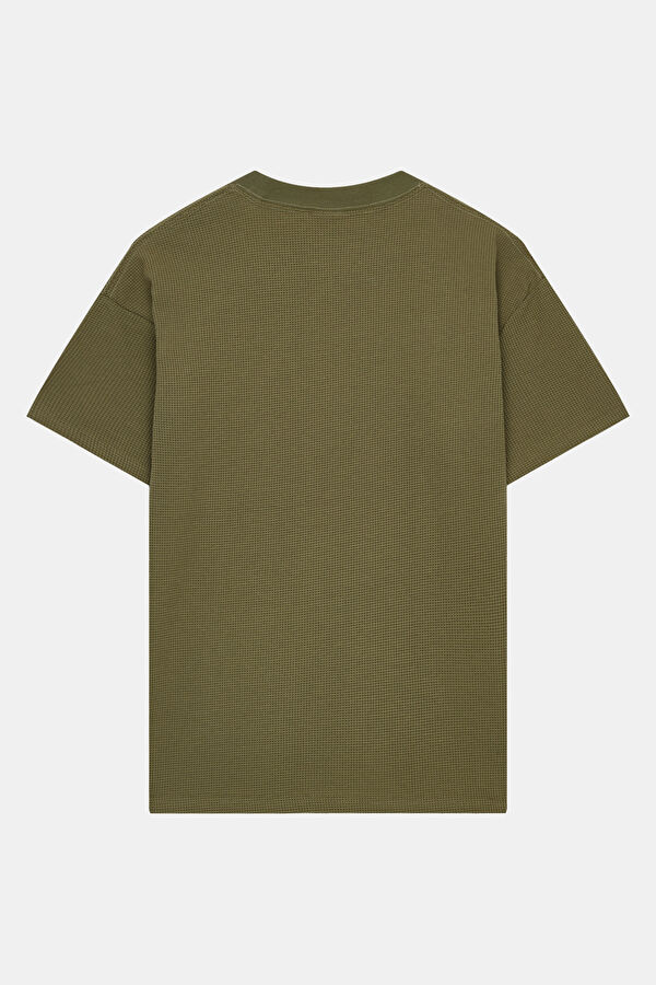 Relax Kalıp Haki Bisiklet Yaka Erkek T-Shirt 2