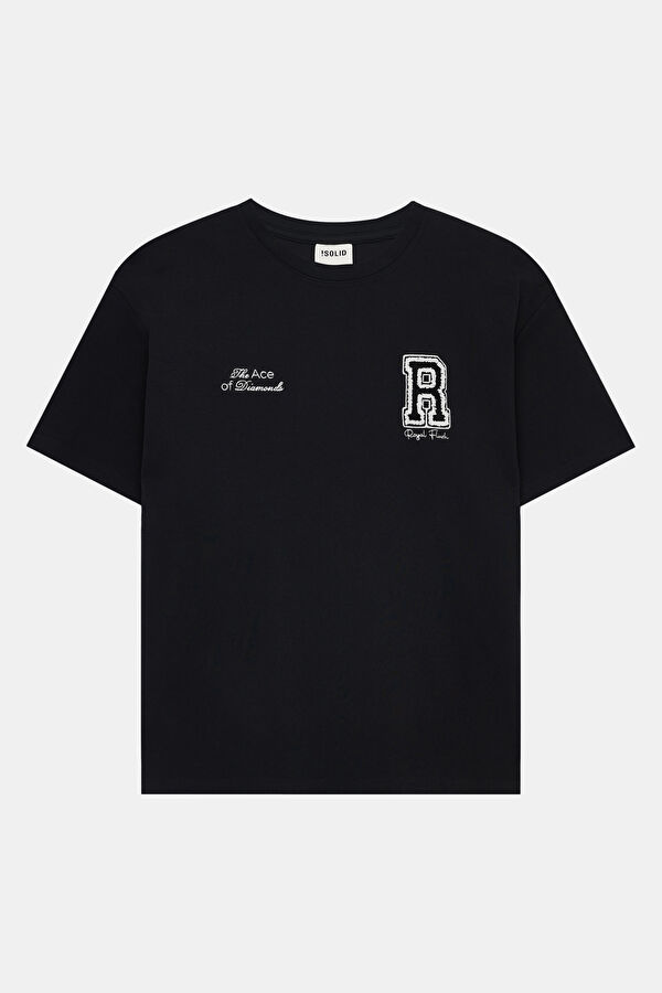 Relaxed Fit Black Crew Neck Printed Men's T-Shirt