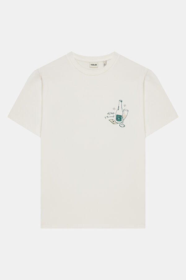 Relax Fit White Crew Neck Printed Men's T-Shirt