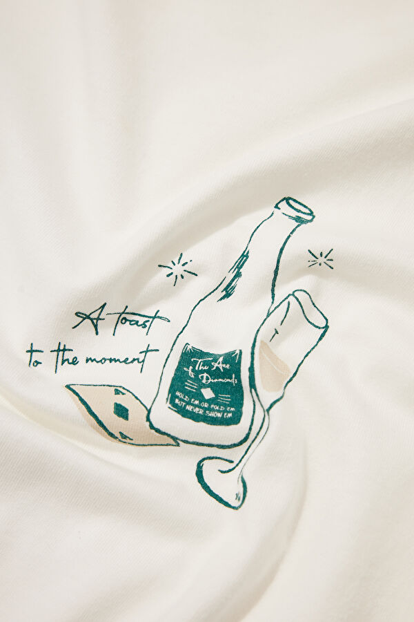 Relax Fit White Crew Neck Printed Men's T-Shirt 4