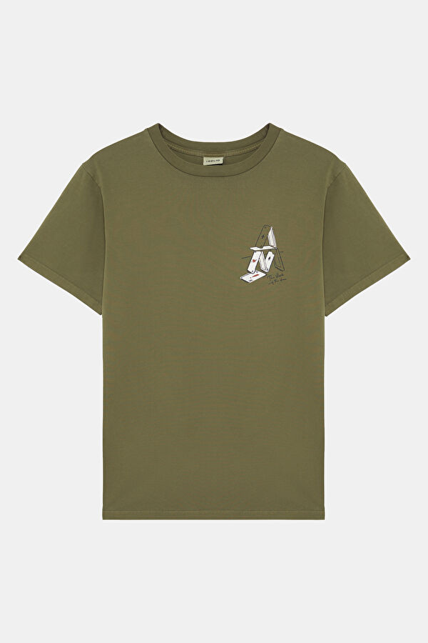 Relax Fit Khaki Crew Neck Printed Men's T-Shirt