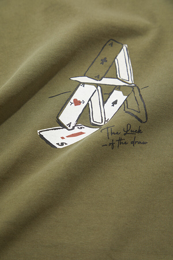 Relax Fit Khaki Crew Neck Printed Men's T-Shirt 4