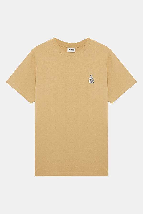 Relaxed Fit Beige Crew Neck Printed Men's T-Shirt