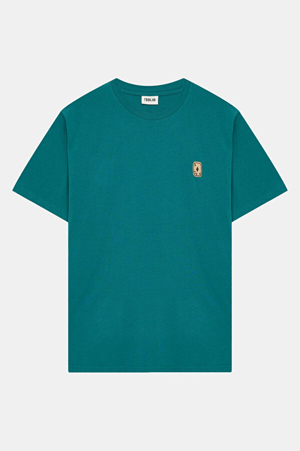 Relax Kalıp Yeşil Bisiklet Yaka Baskılı Erkek T-Shirt