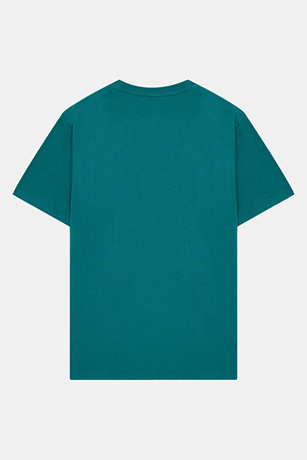 Relax Kalıp Yeşil Bisiklet Yaka Baskılı Erkek T-Shirt 2