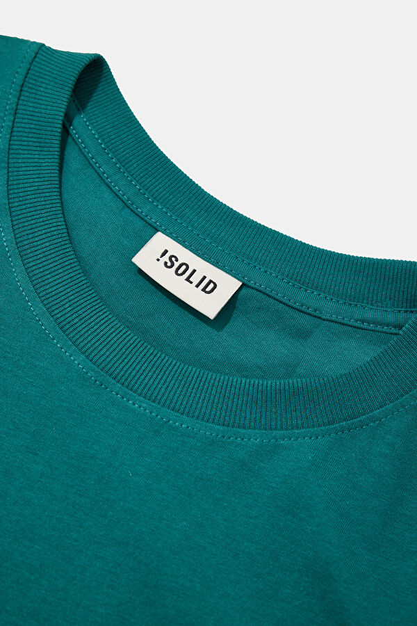Relax Kalıp Yeşil Bisiklet Yaka Baskılı Erkek T-Shirt 3