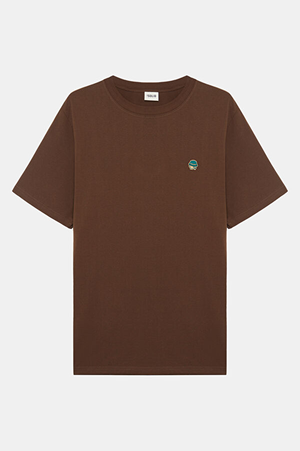 Relax Kalıp Kahve Bisiklet Yaka Baskılı Erkek T-Shirt