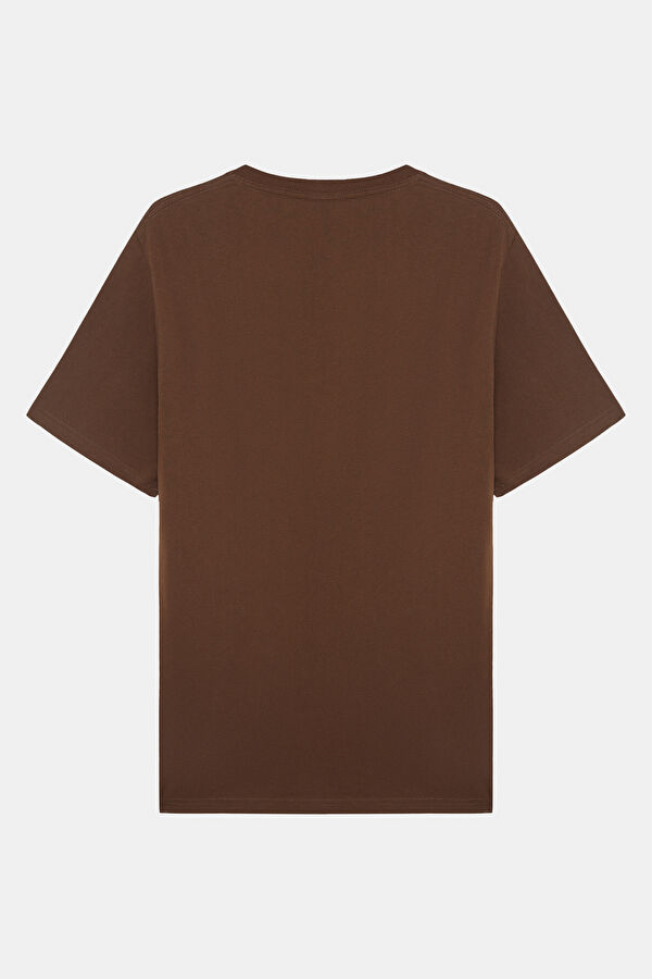 Relax Kalıp Kahve Bisiklet Yaka Baskılı Erkek T-Shirt 2