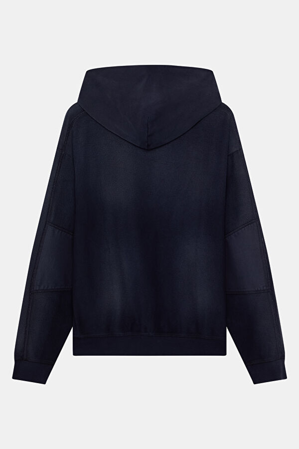 Lacivert Relax Kalıp Kapuşonlu Erkek Sweatshirt 2