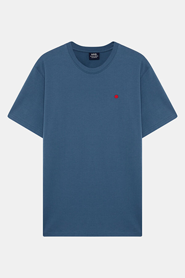 Relax Kalıp Mavi Bisiklet Yaka Erkek T-Shirt