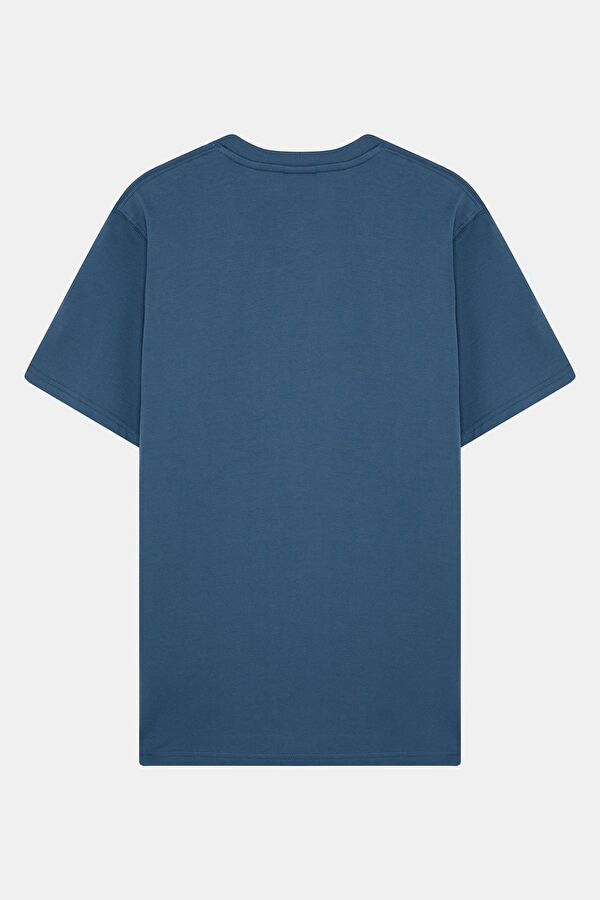 Relax Kalıp Mavi Bisiklet Yaka Erkek T-Shirt 2
