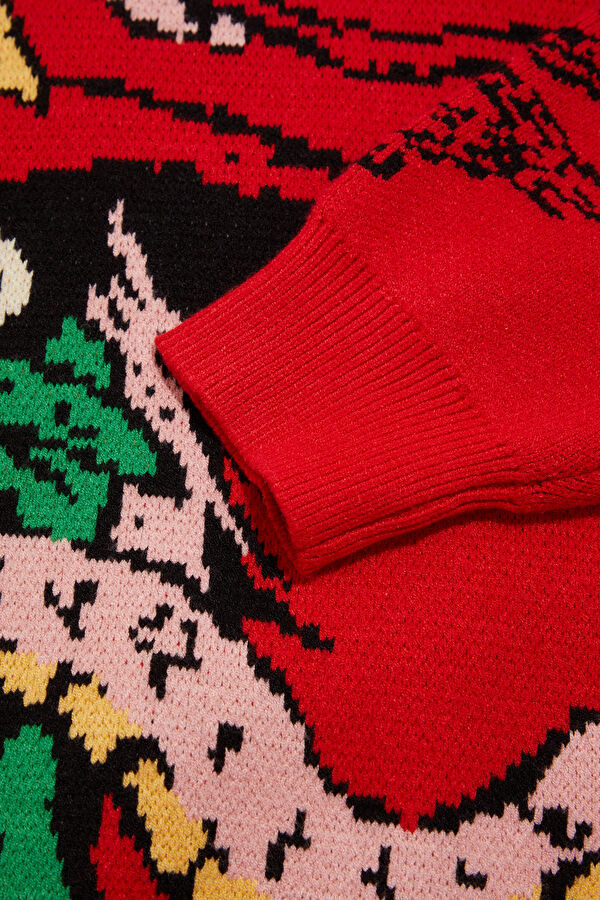 Red Jacquard Men's Sweater 4