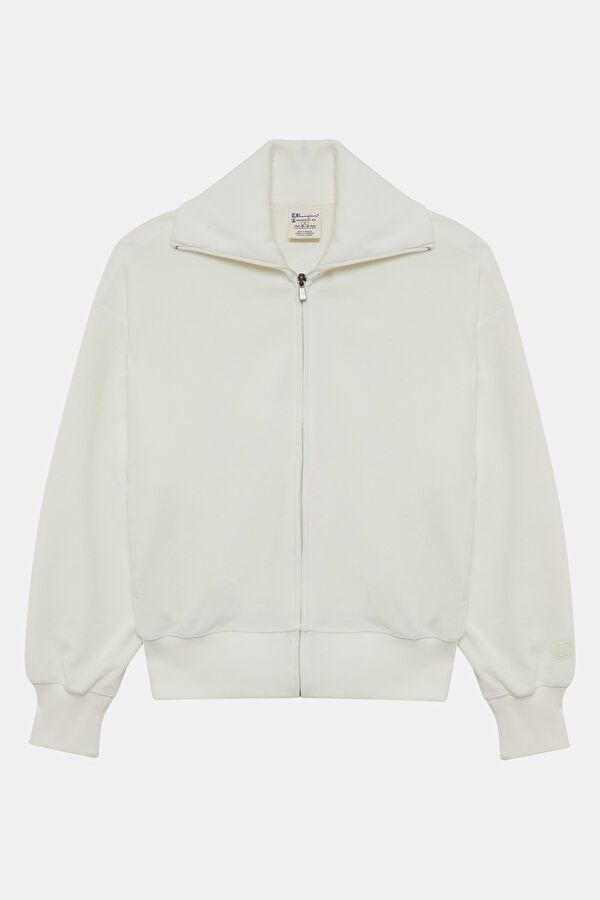 Beyaz Dik Yaka Kadın Sweatshirt