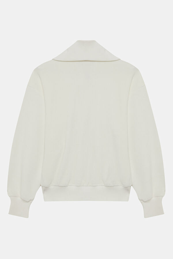 Beyaz Dik Yaka Kadın Sweatshirt 2
