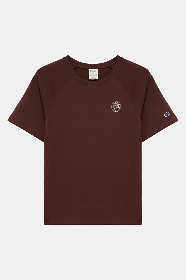 Koyu Kahve Bisiklet Yaka Baskılı Kadın T-Shirt