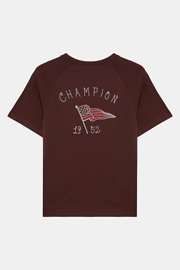 Koyu Kahve Bisiklet Yaka Baskılı Kadın T-Shirt 2