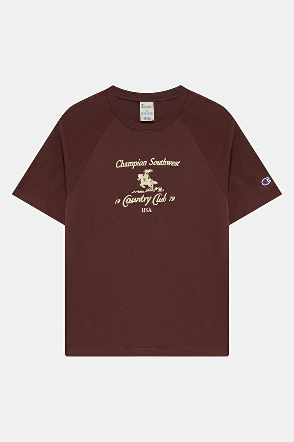 Koyu Kahve Bisiklet Yaka Baskılı Kadın T-Shirt