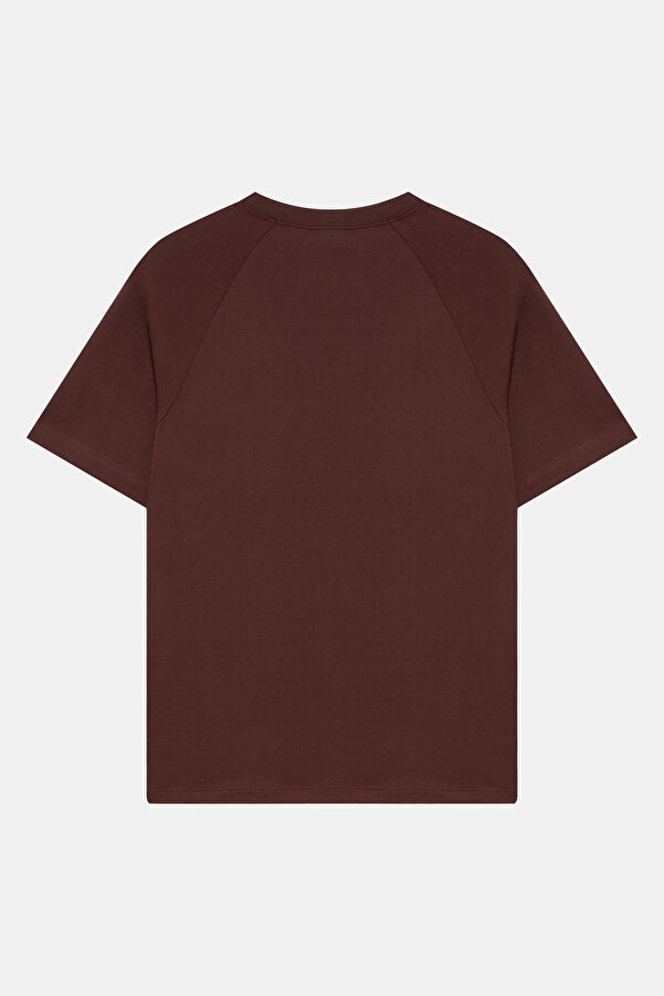 Koyu Kahve Bisiklet Yaka Baskılı Kadın T-Shirt 2