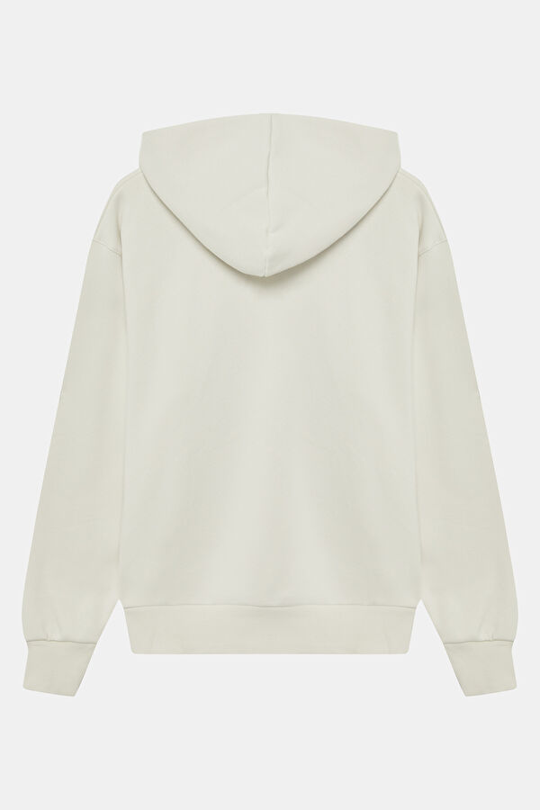 Ekru Kapuşonlu Kadın Sweatshirt 2