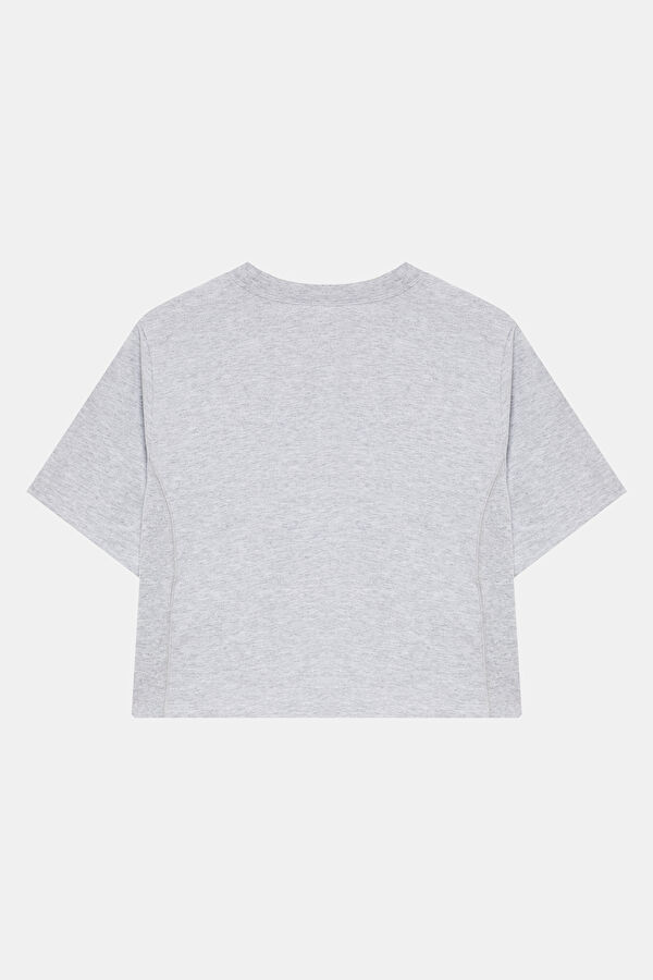 Gri Melanj Bisiklet Yaka Kadın T-Shirt 2