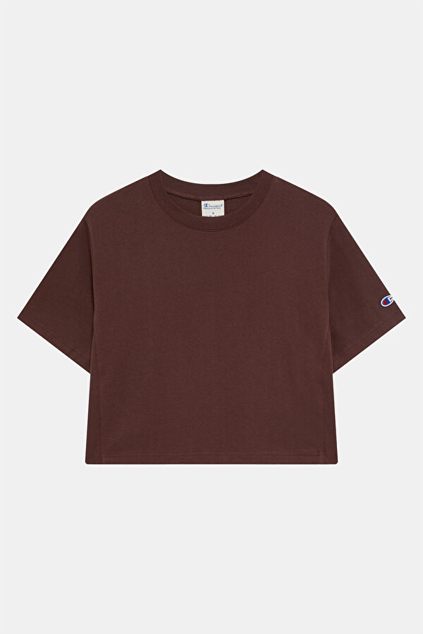 Koyu Kahve Bisiklet Yaka Kadın T-Shirt