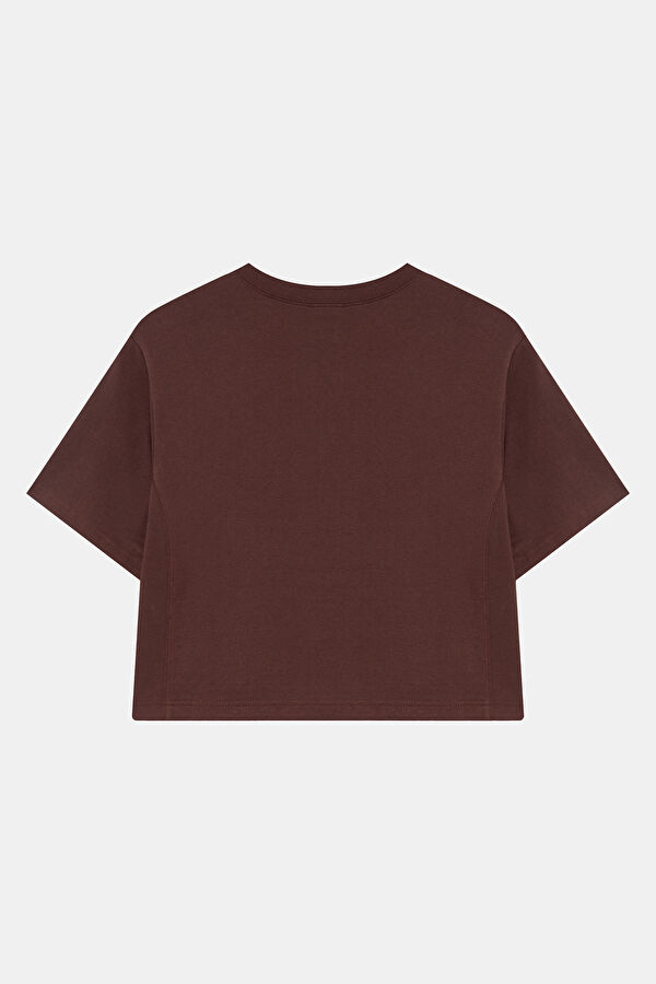 Koyu Kahve Bisiklet Yaka Kadın T-Shirt 2
