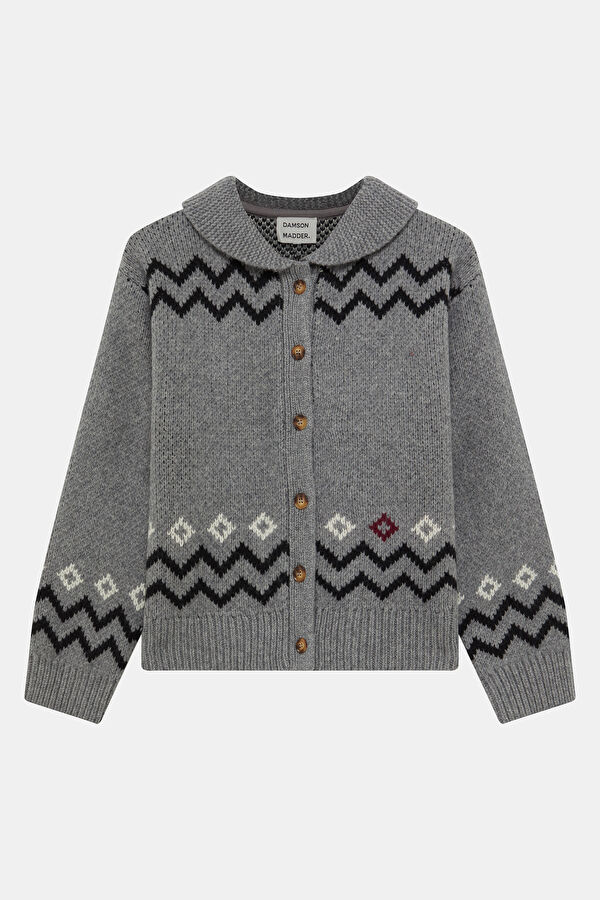 Gray Melange Patterned Wool Women's Cardigan