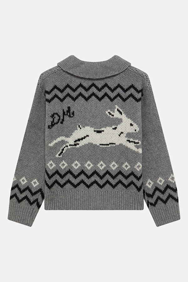 Gray Melange Patterned Wool Women's Cardigan 2