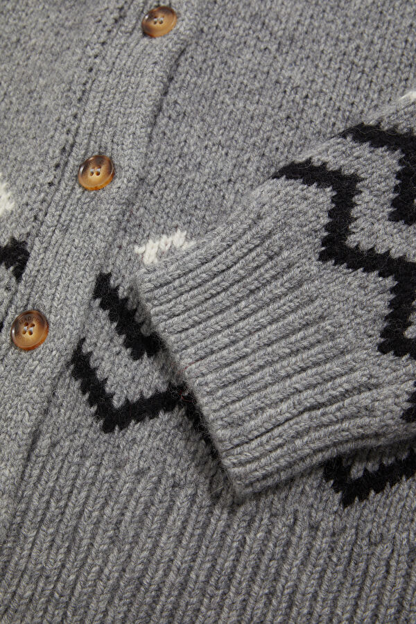 Gray Melange Patterned Wool Women's Cardigan 4
