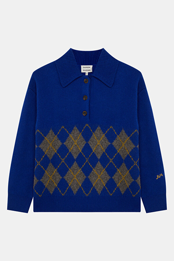 Navy Blue Patterned Wool Women's Sweater