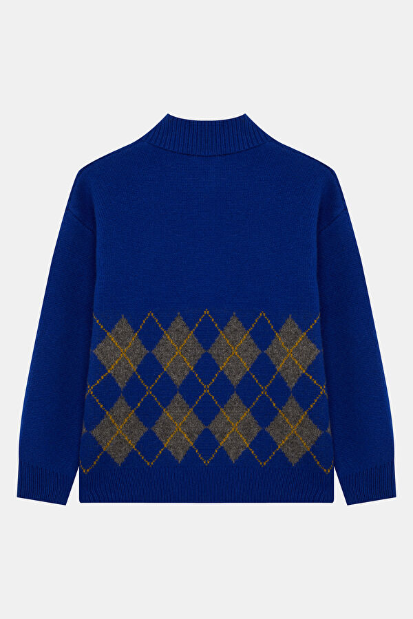 Navy Blue Patterned Wool Women's Sweater 2